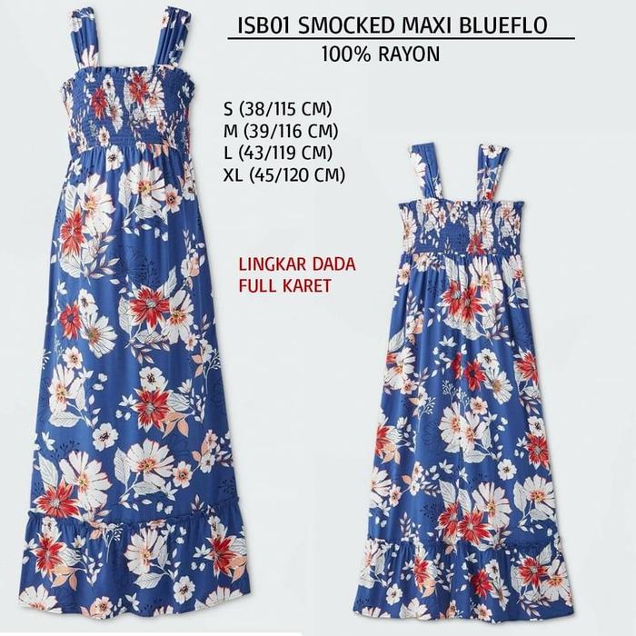 Dress Isabel Smocked Maxi Blueflo ISB01