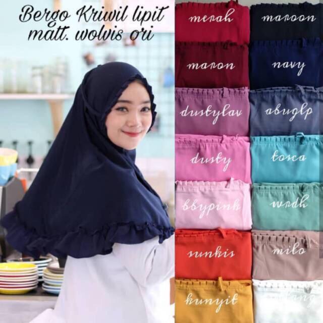 Bergo kriwil lipit / bergo lipit / bergo wolfis / kerudung kekinian