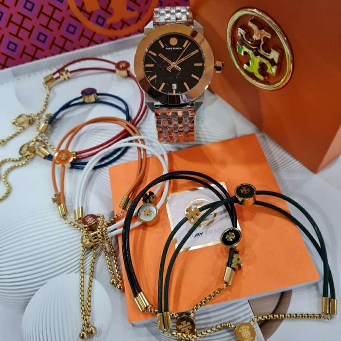 Jam Wanita Tory Burch TRB 8000 8002 Original 35mm Free 1 Gelang SetBox