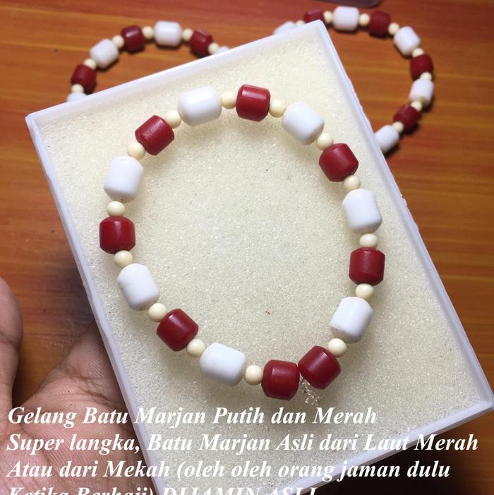 Gelang Batu Marjan Putih dan Merah Asli Mekah Sangat Langka 01