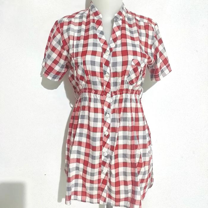 preloved atasan Zara checkered peplum babydoll V top