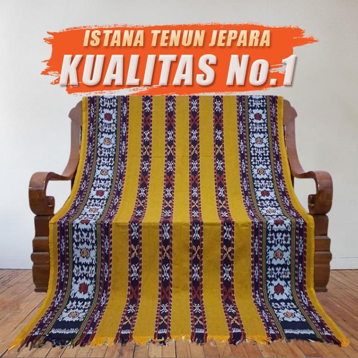 Kain Tenun Ikat Blangket Troso Jepara Kuning Motif Bunga NTT