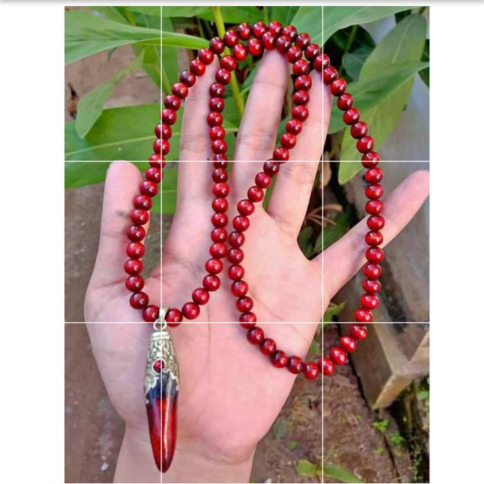 KALUNG PRIA AKAR BAHAR TALI ARUS MERAH DELIMA 8MM