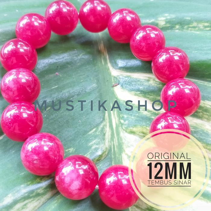 TEMBUS SINAR Gelang Batu Giok Merah Delima 12mm Asli