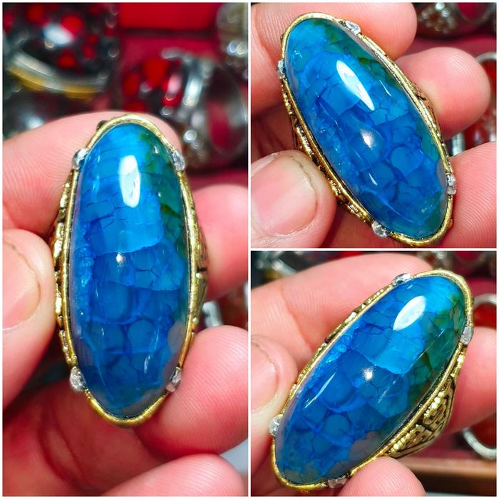 OBRAL PASTI MURAH CINCIN BATU AKIK PANDAN SISIK NAGA BIRU LANGIT ANTIK