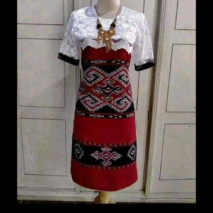 dress tenun merah toraja mix brokat