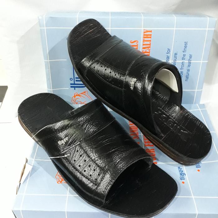 sandal kasual pria kulit asli Tiger original hitam
