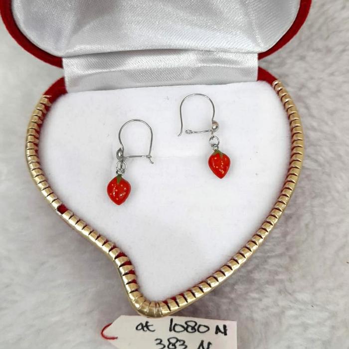 At1080N383N anting giwang buah red strawberry merah emas putih asli 70