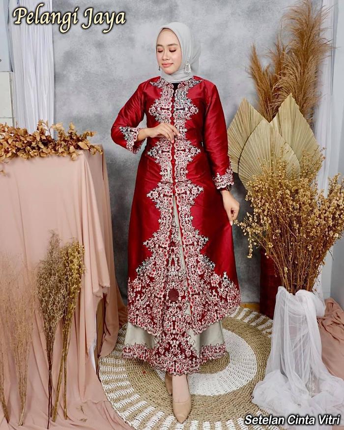Gamis Muslim Wanita Zahra Warna Maroon Bahan Taveta Dove Ukuran M L XL XXL Setelan Elegan untuk Berb