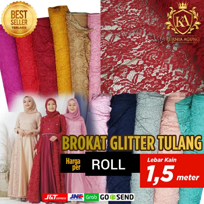 Kain Brokat Brukat Gliter Per Gulungan bahan ukuran 45m x 1.5m glitte