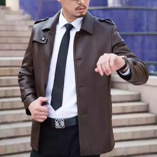 jaket kulit kantor pria asli domba-jubah mantel jas terbaru