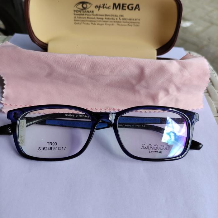 Kacamata Kotak Pria/Wanita Stylish Minus Loggo S16246 Original Biru