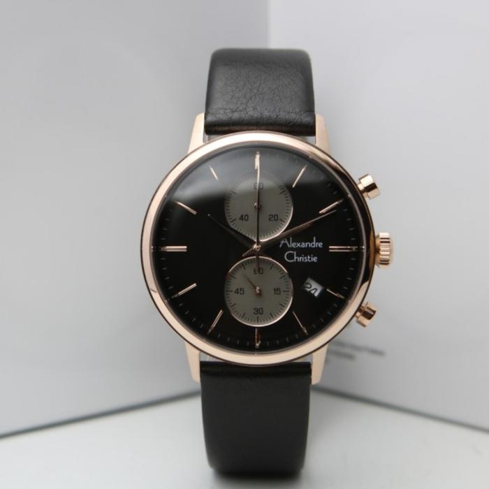 ALEXANDRE CHRISTIE AC 6572 ROSEGOLD BLACK LEATHER AC6572 PRIA ORI