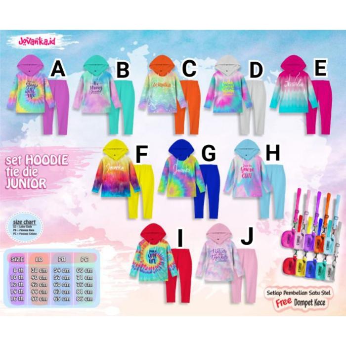 Set longslevee HOODIE JOVANKA usia 6-15th/SET TIE DYE/Setelan TIE DYE