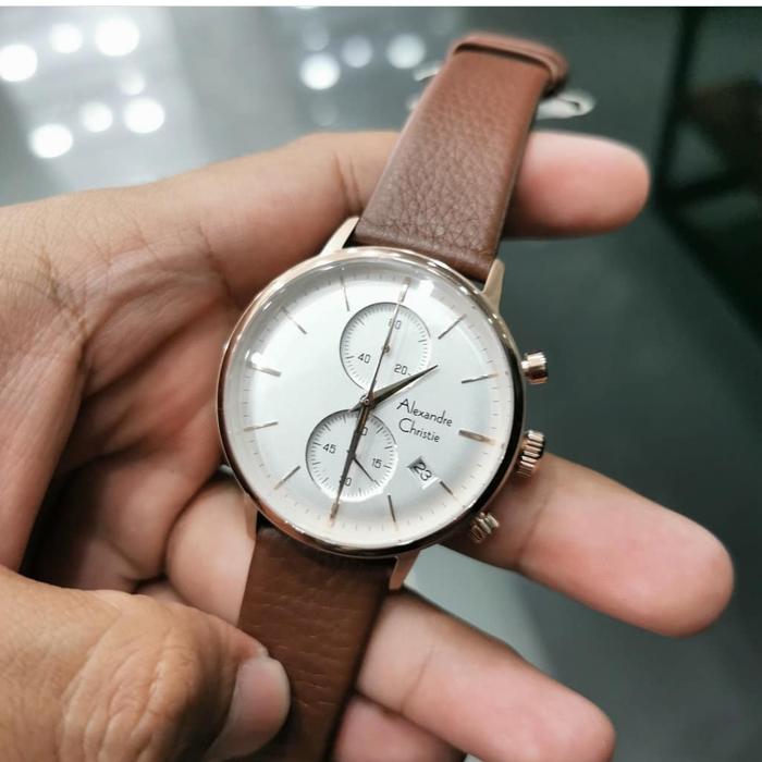 JAM TANGAN PRIA ALEXANDER CRISTIE AC6572MC COWOK ROSEGOLD BROWN KULIT