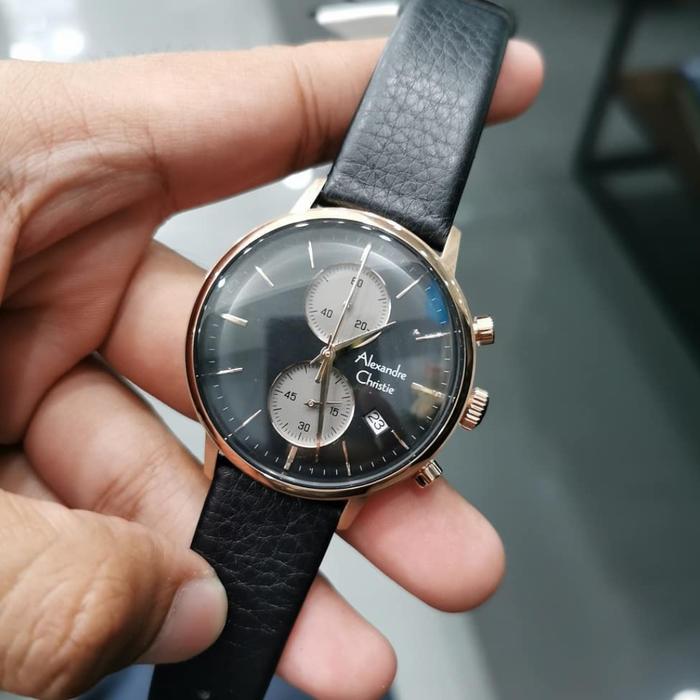 JAM TANGAN PRIA ALEXANDER CRISTIE AC6572MC COWOK ROSEGOLD BLACK KULIT
