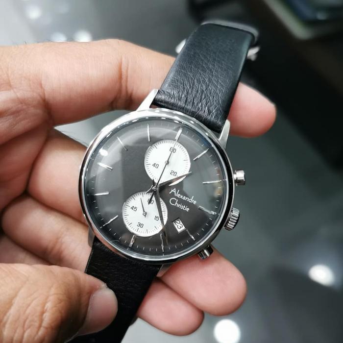 JAM TANGAN PRIA ALEXANDER CRISTIE AC6572MC COWOK SILVER BLACK KULIT