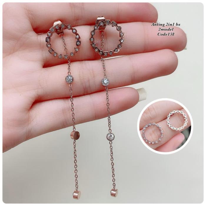 anting panjang anting pendek/anting titanium impor/anting 2in1