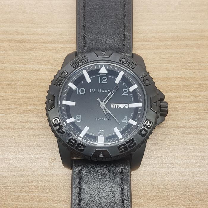 Sale! US NAVY 62455MA Black Dial Black Leather Strap Men's Watch