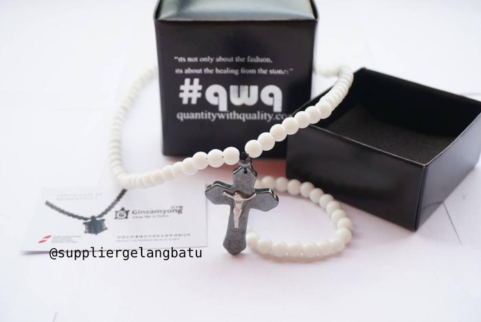 KALUNG salib yesus giok PUTIH Ginsamyong peredaran darah korea gelang