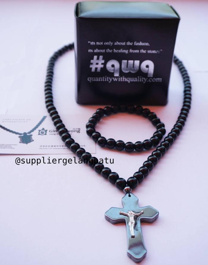 KALUNG salib yesus giok hitam Ginsamyong peredaran darah korea gelang