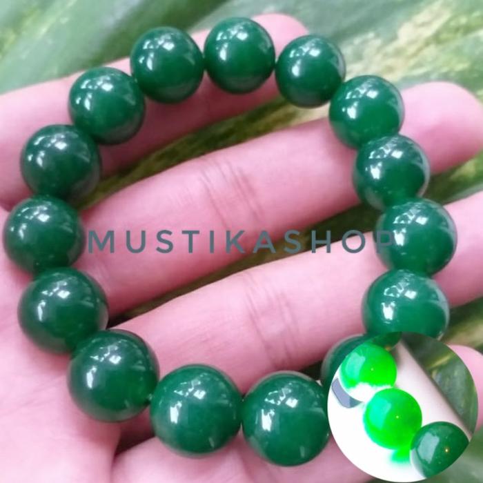 TERMURAH ORIGINAL Gelang Giok Aceh Warna Hijau Tua Natural Batu