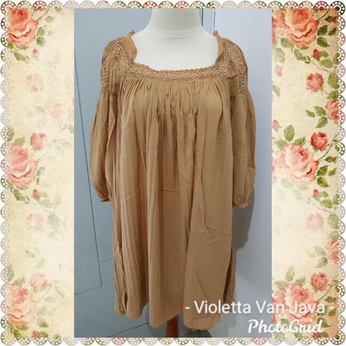 Mini dress vintage kawai brown coklat Jill Stuart lengan 3/4
