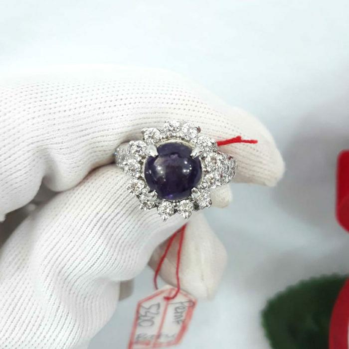Cincin Perak model bunga ladyday permata batu kecubung amethyst ungu