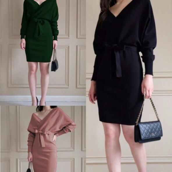supplier baju import kimono dress wanita midi dres Rajut knitted ROP