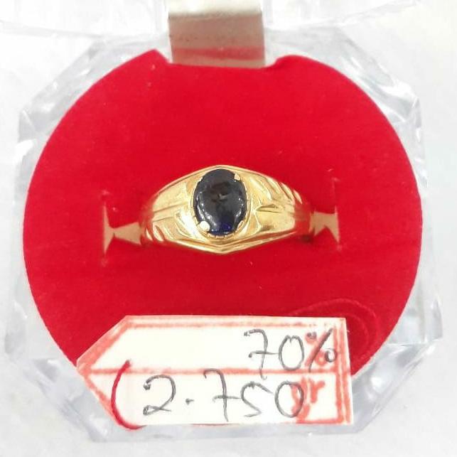 Cl975F115F cincin pria emas asli gold model eropa permata batu biru