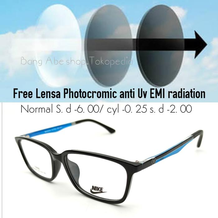 Frame Kacamata Bulat Nike TR90 free lensa photocromic anti uv dan Emi