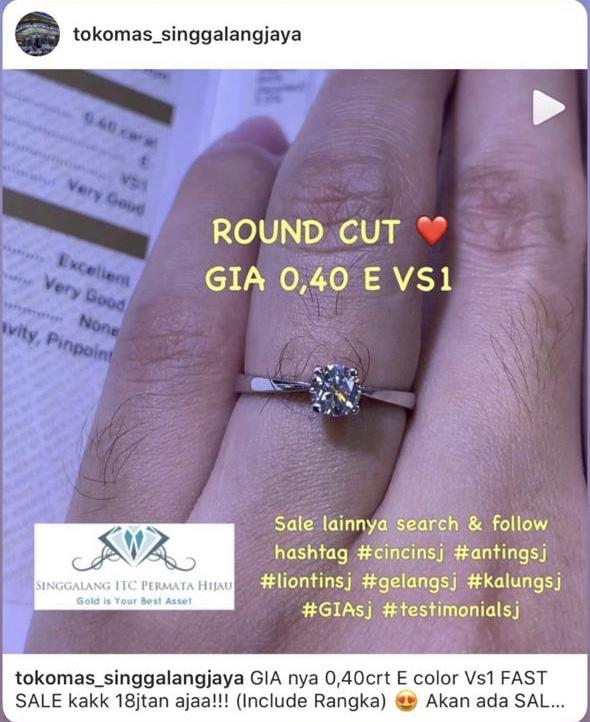 Sale cincin berlian GIA 0,40 E color Vs1 full diamond eropa white gold