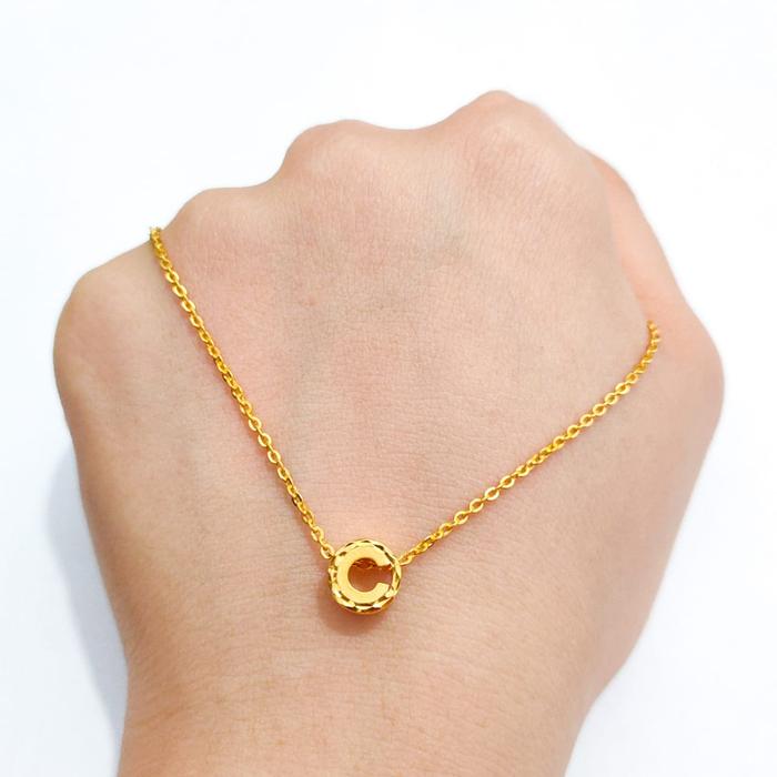 Set Kalung dan Liontin Huruf C Elegant Emas Asli