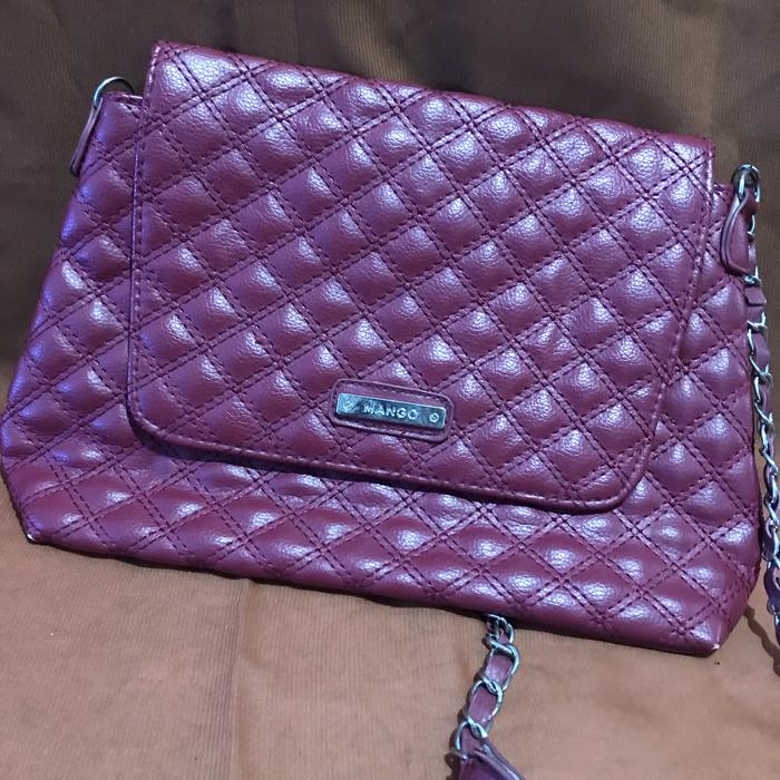 Tas bahu Mango warna merah tali rantai Preloved