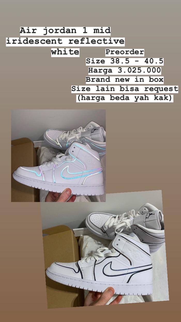 NIKE AIR JORDAN 1 MID IRIDESCENT WHITE REFLECTIVE ORIGINAL 100% MURAH