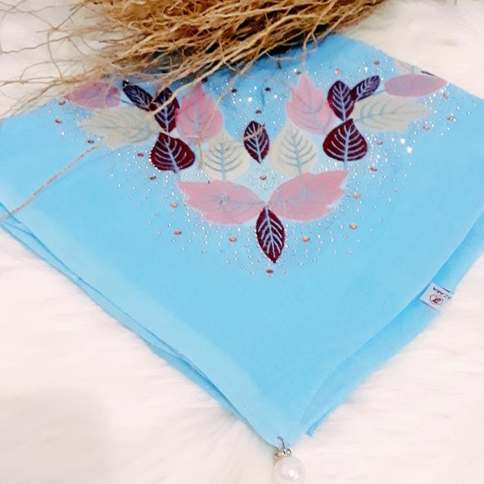 Hijab SegiEmpat Bordir + Payet Warna Biru muda