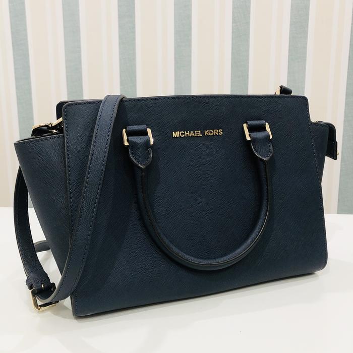 [Preloved] MICHAEL KORS Selma Satchel Saffiano Leather Medium Navy