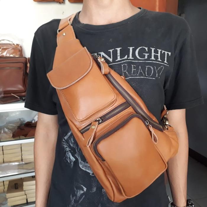 Tas Bahu/ Selempang Pria Casual Kulit Asli Papirut Garut
