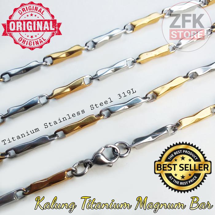 Kalung Titanium Silver Mix Gold Magnum Bar