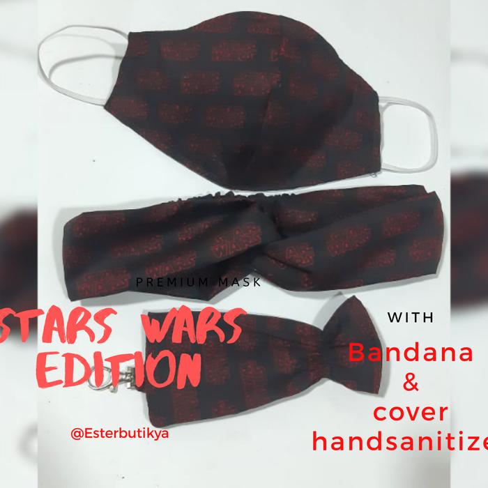Masker premium motif starwars 1 set bandana dan cover handsanitizer