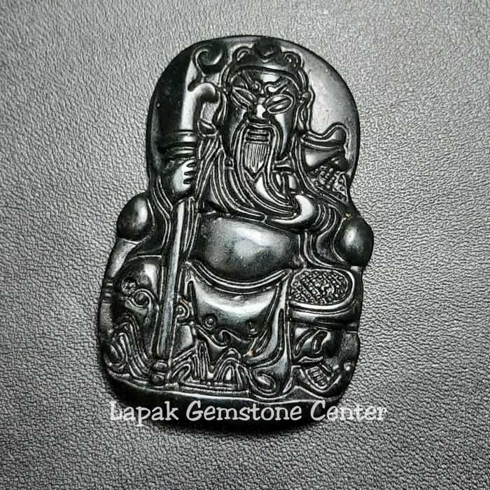 Liontin Black Jade Giok Hitam Asli Motif Dewa Kwan Kong