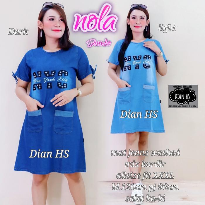 NEW NOLA JUMBO MINI DRESS DASTER WANITA LD 120CM JEANSWASHED MODIS