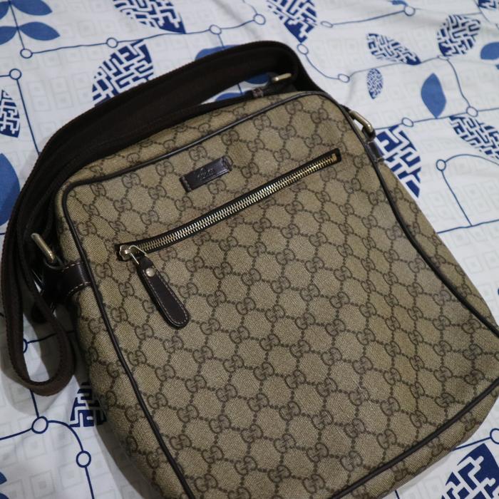 tas gucci original pria brown cream100% ORI