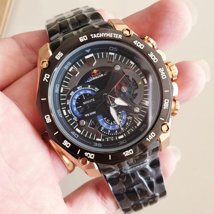 Jam Tangan Pria C*s*o ED*F*C* EF-550 RedBull Racing Chronograph Rosegold Black Steel