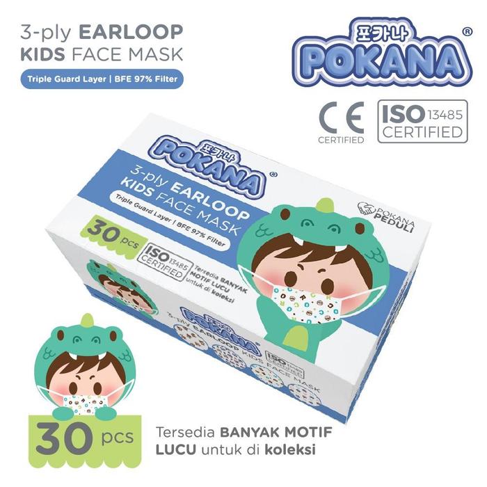 Masker 3 ply untuk anak isi 30/ Masker Pokana anak motif lucu/3 ply