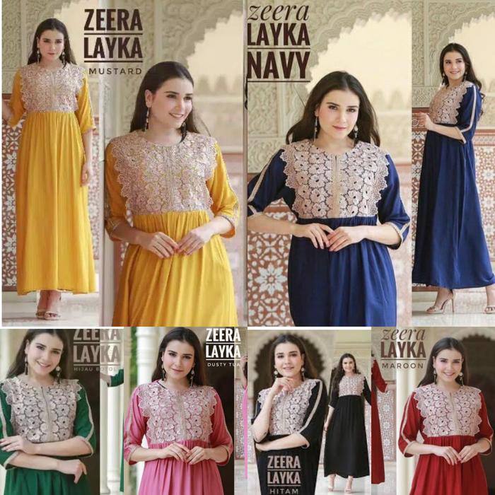 Zeera Layka Gamis Arabian Daster Arab Renda Bordir Maxy Dress Busui