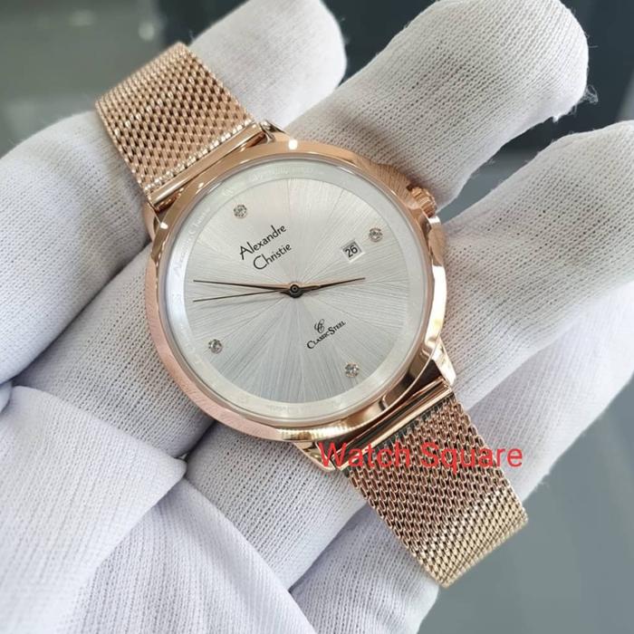Jam Tangan Wanita Alexandre Christie Original AC2865 White Rosegold