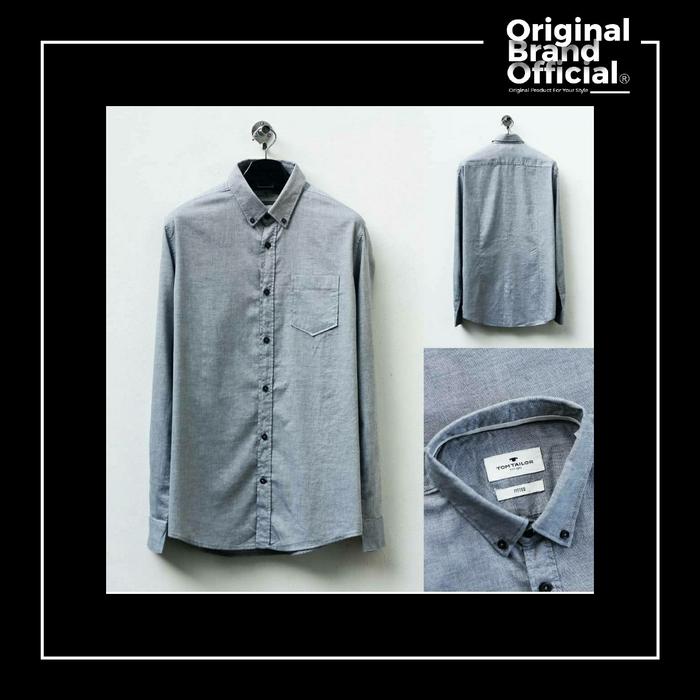Kemeja Tom tailor denim fitted patterned long shirt Dark Grey ORI