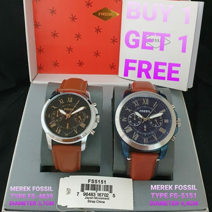 Jam Tangan Pria Fossil FS 5151 Kulit Buy 1 Free 1 Ori BM 44mm Fullset