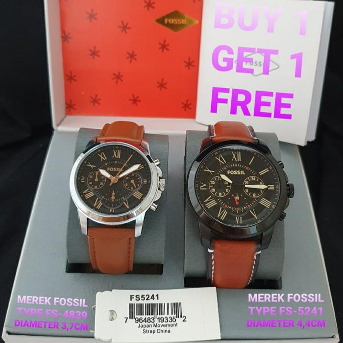 Jam Tangan Pria Fossil FS 5241 Kulit Buy 1 Free 1 Ori BM 4.4cm Fullset